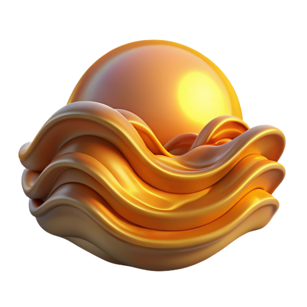 extraordinary minimalist Golden Sphere on Wave Abstract 3D Render high quality png