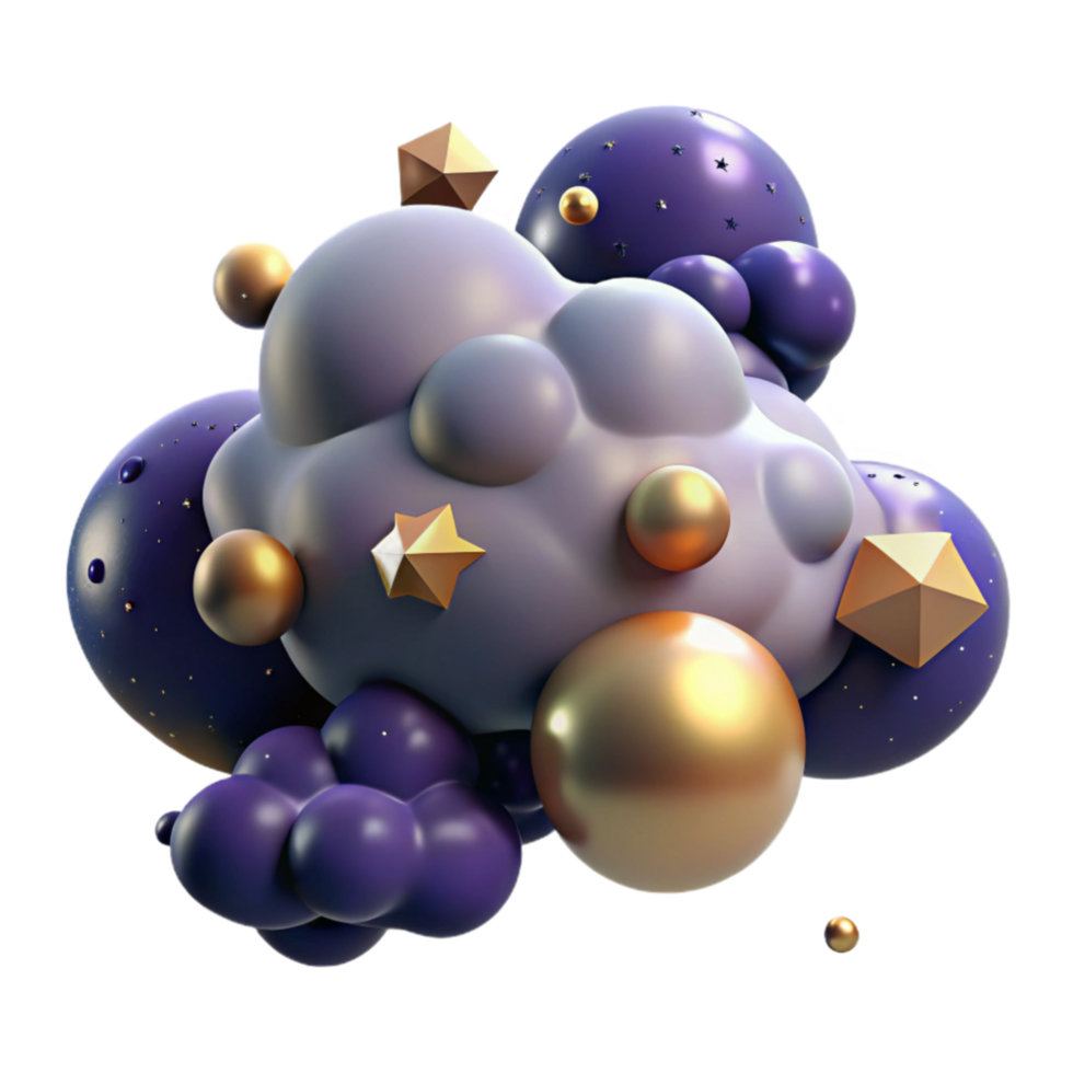 magnificent abstract Abstract 3D Render Purple, Gold, and Star Shapes original png