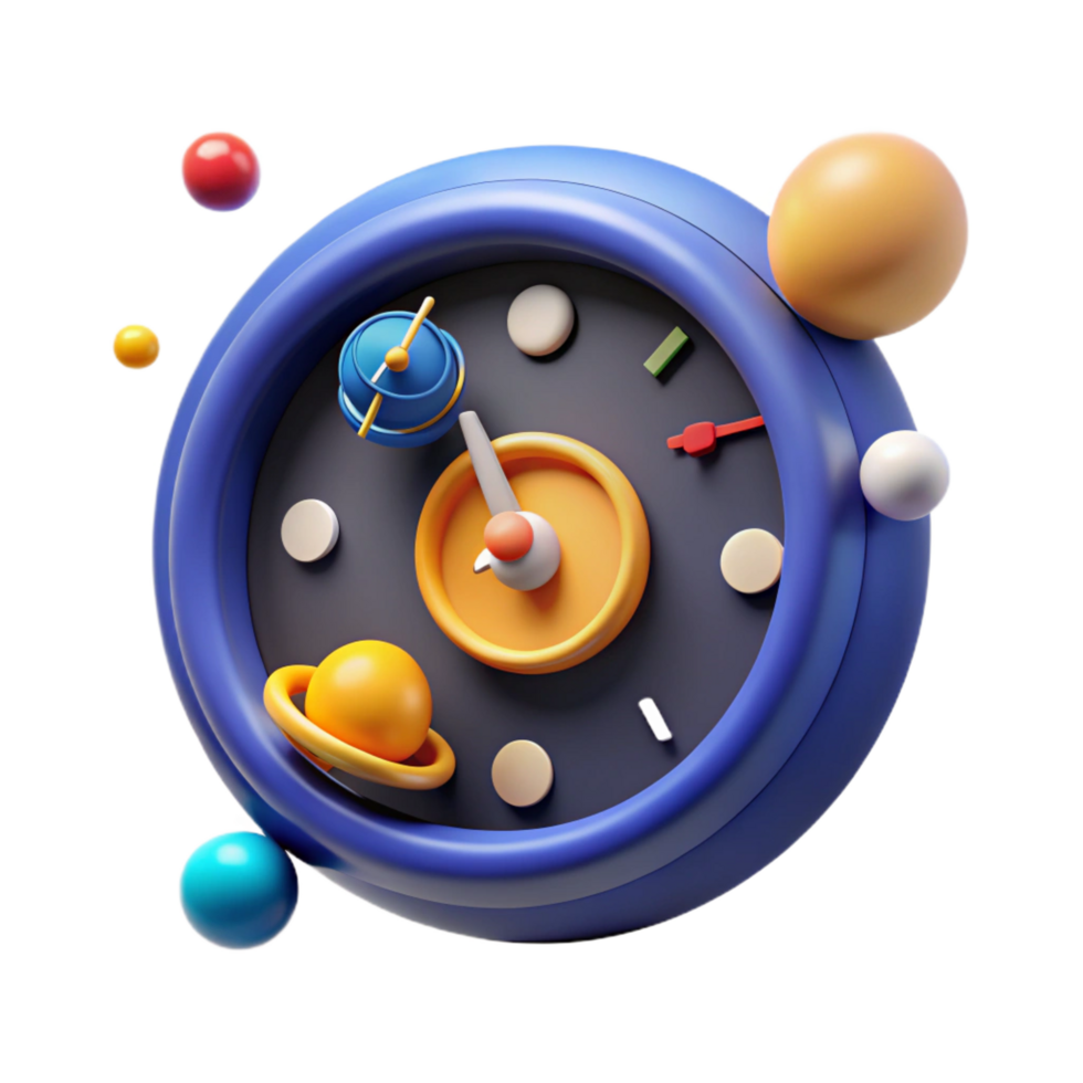dramatic modern Cosmic Clock A 3D Render of Planets Orbiting a Clock Face detailed png
