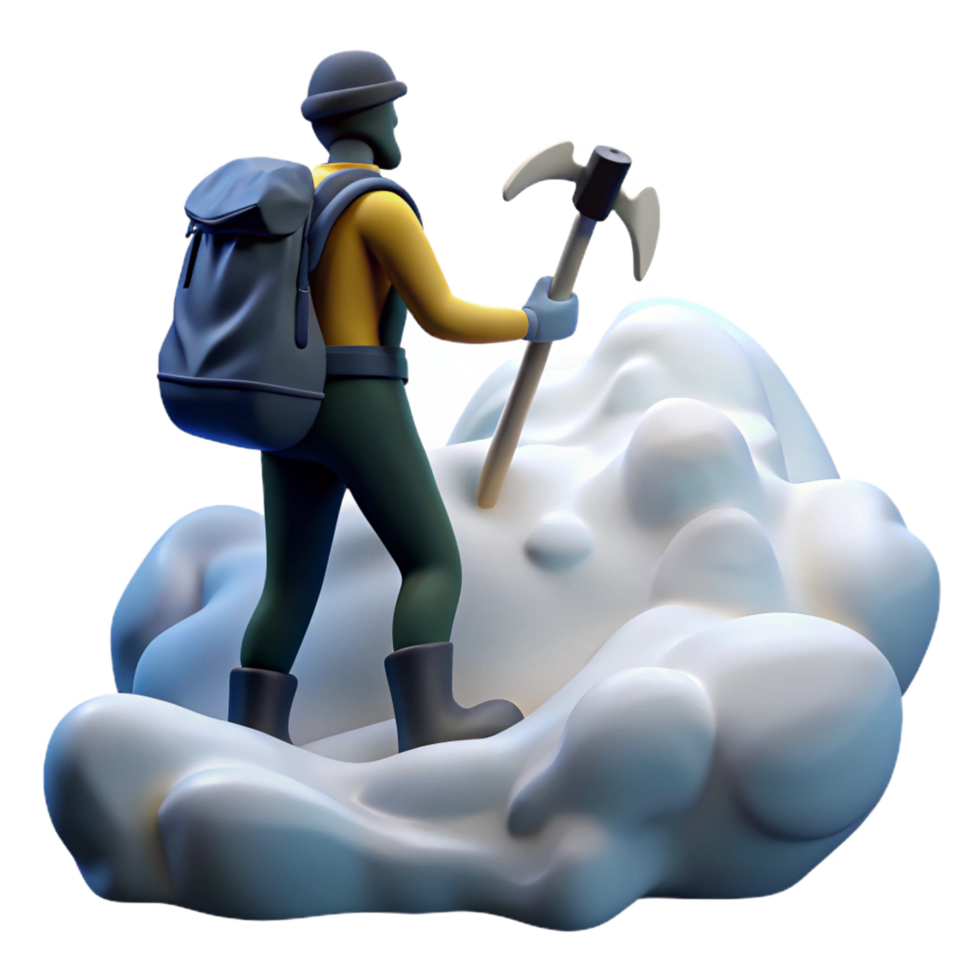 vibrant rustic Climber Ascending Snowy Peak with Ice Axe professional png
