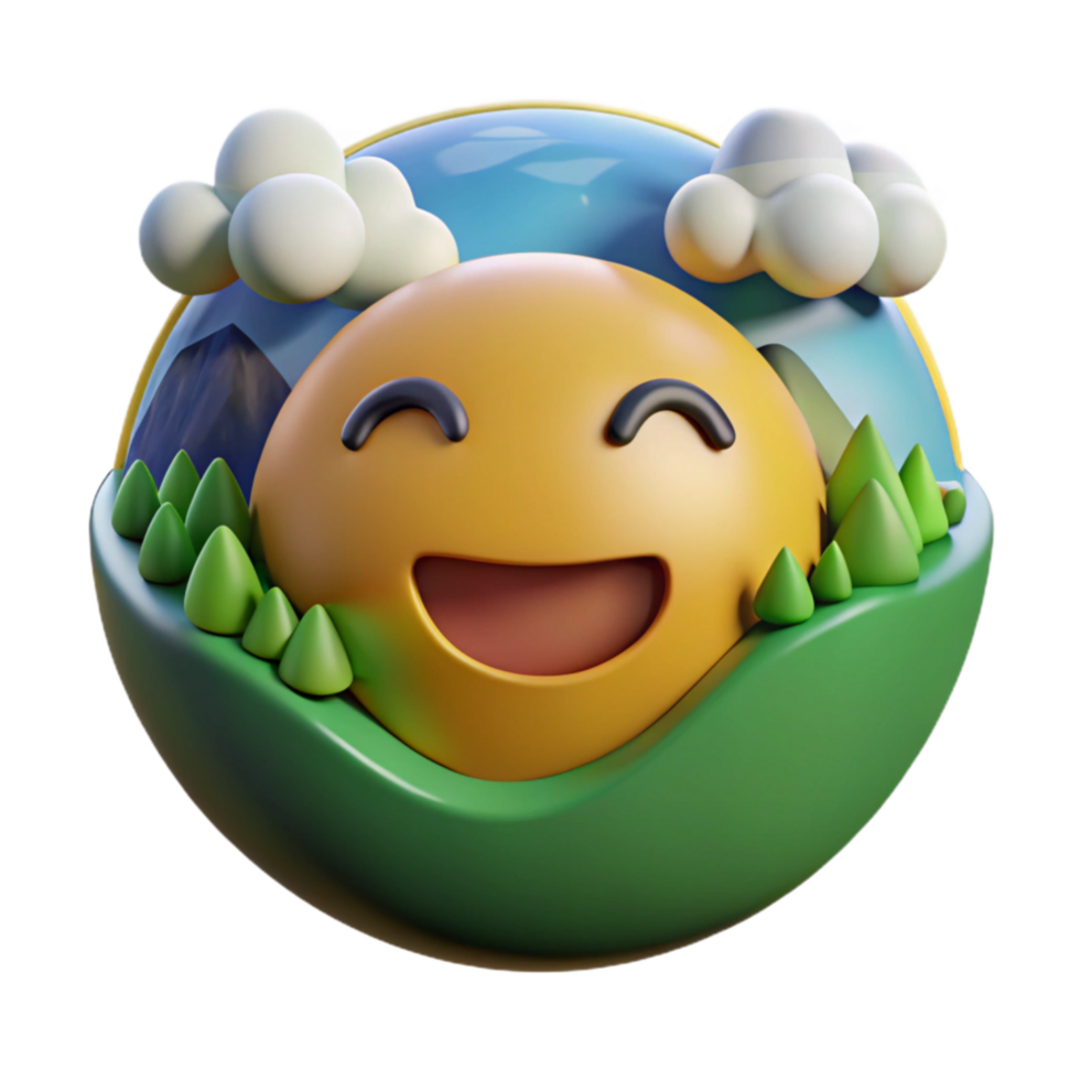 impressive artistic Happy Earth 3D Smiley in Nature Scene 4K png