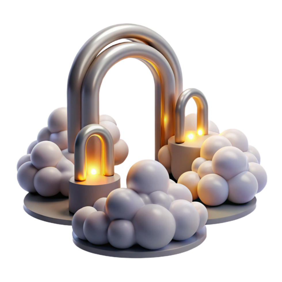 stunning minimalist Abstract 3D Render Illuminated Arches in Clouds 4K png
