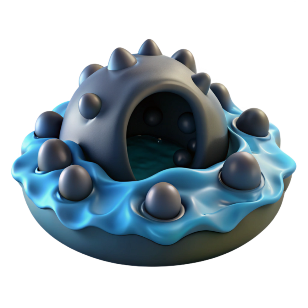 dramatic classic Abstract 3D Render Spiky Orb in Blue Liquid 4K png