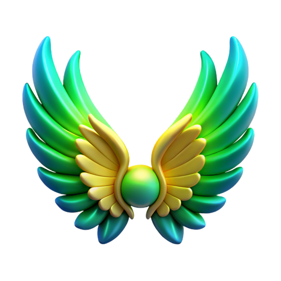 beautiful rustic Green and Gold Wings with Orb 3D Render professional png