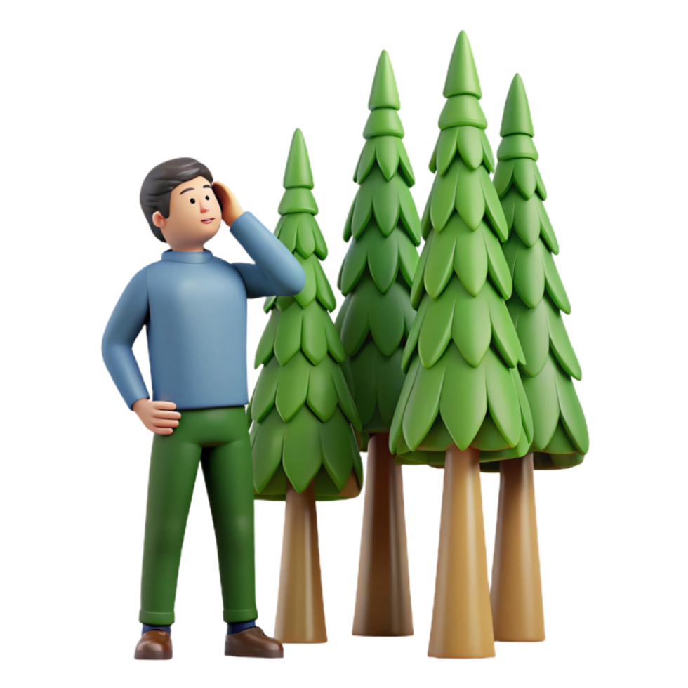 dramatic modern Contemplating Nature A Man in Thought Amidst Evergreen Trees detailed png