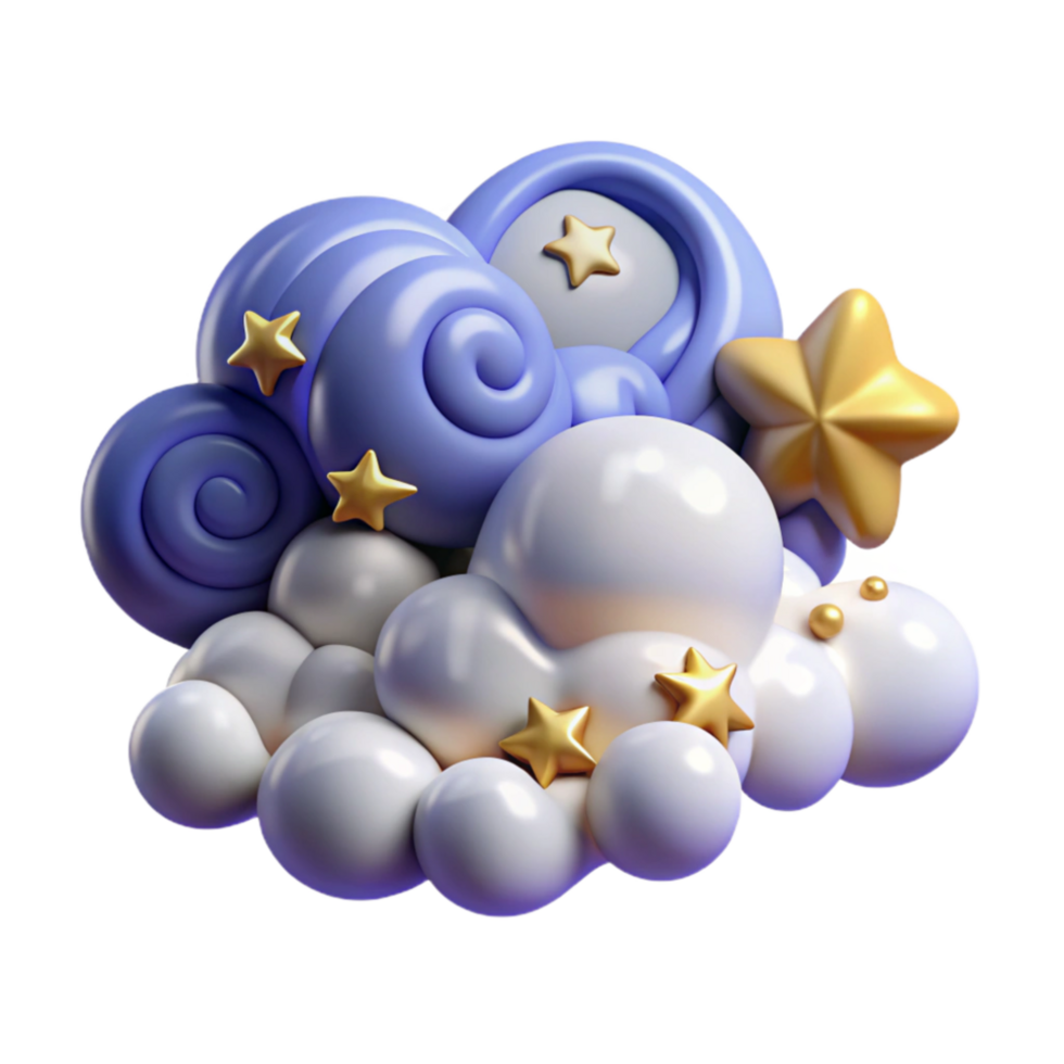 impressive contemporary Whimsical 3D Night Clouds with Stars premium png