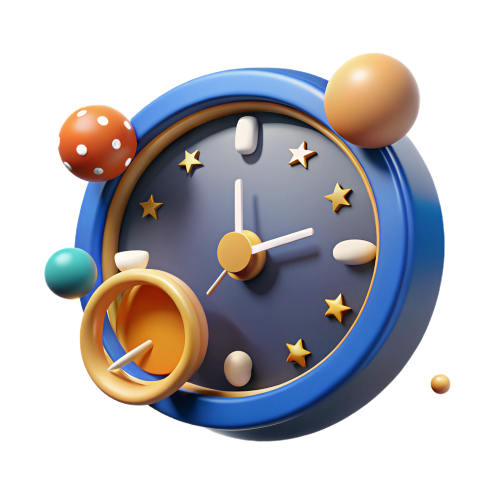 dramatic minimalist 3D Render of a Colorful Clock with Planets premium png