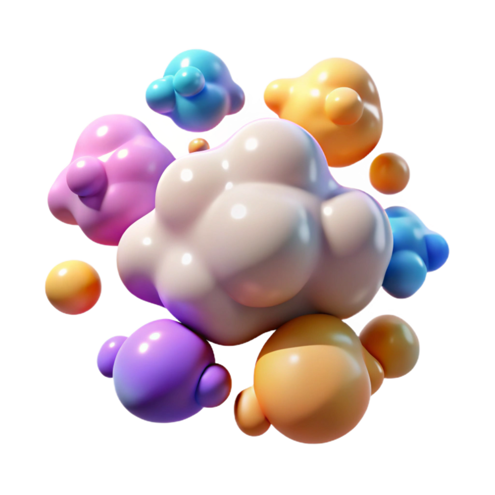 vibrant creative Abstract Colorful 3D Render of Glossy Bubbles genuine png