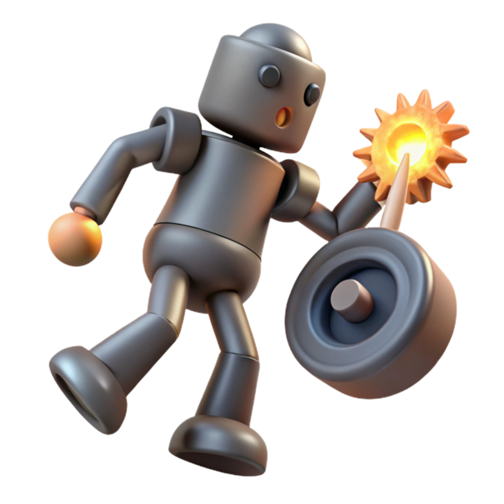 elegante abstrato robô com bombear 3d render do uma mecânico figura Alto qualidade png