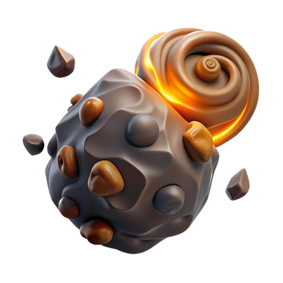 dramatic modern Abstract 3D Render Glowing Chocolate Cosmic Rock high resolution png
