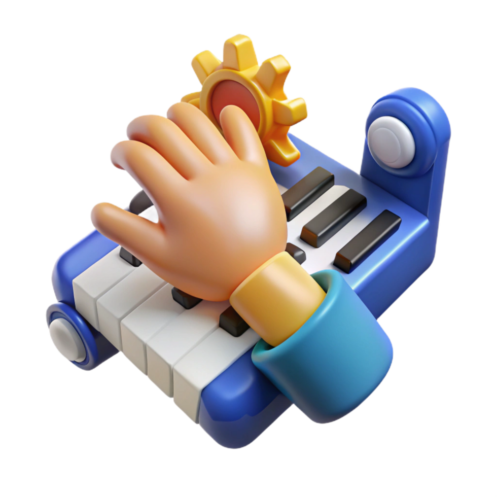 elegant modern 3D Cartoon Hand Playing Keyboard Instrument 4K png