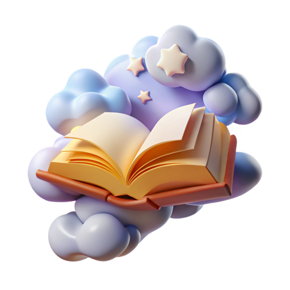 wonderful artistic Open Book on Dreamy Clouds A 3D Render premium png