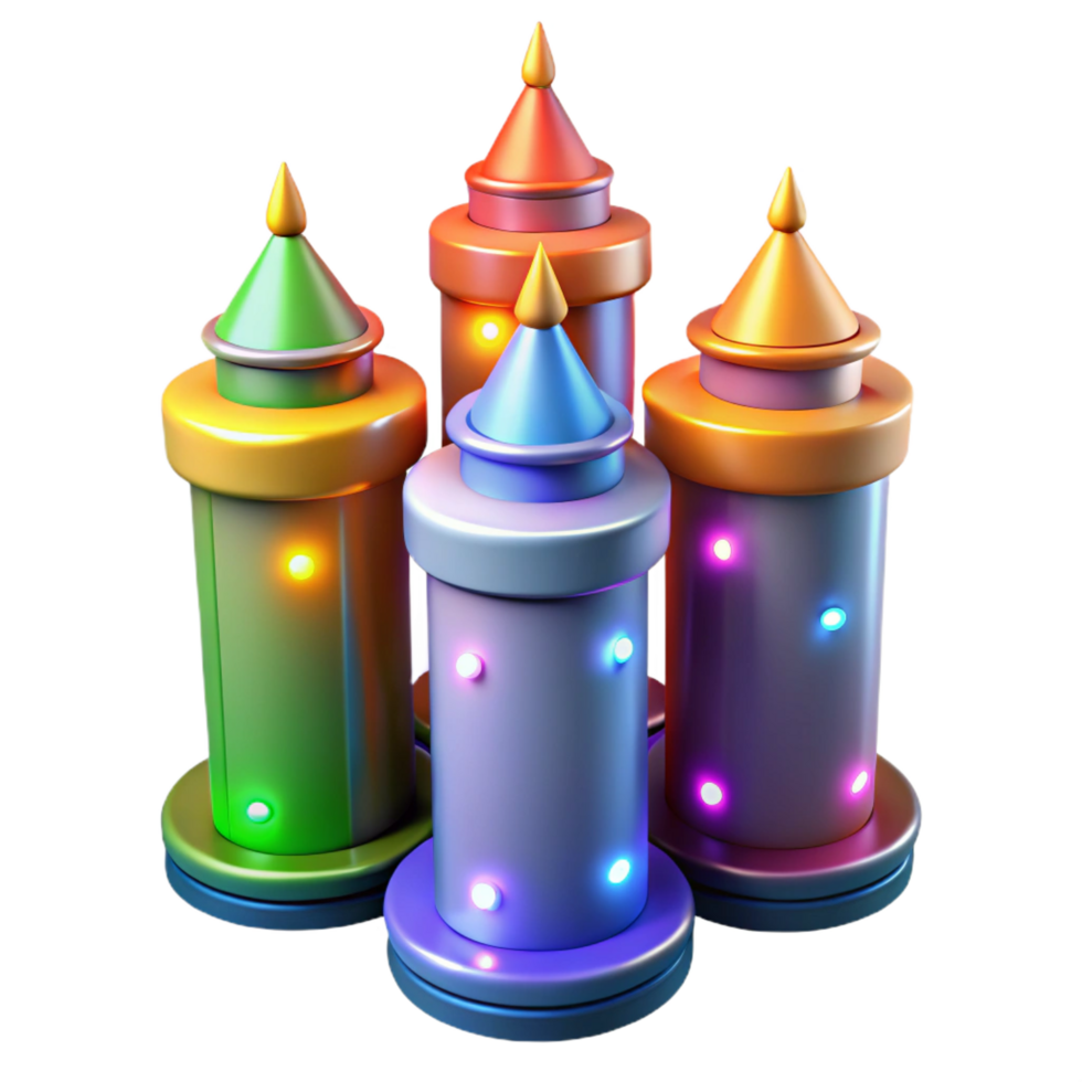 stunning rustic Colorful Towers A Glowing 3D Castle Illustration professional png