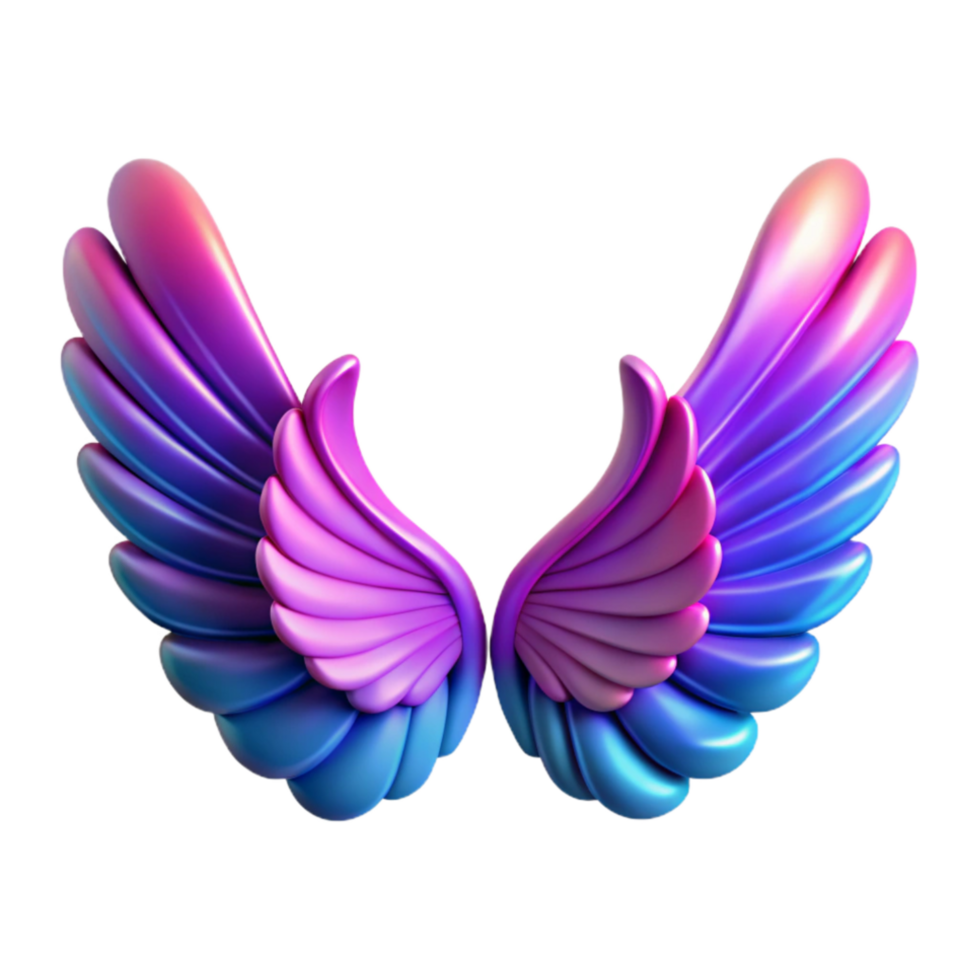 impressive artistic Vibrant Purple Blue Angel Wings, 3D Render high quality png