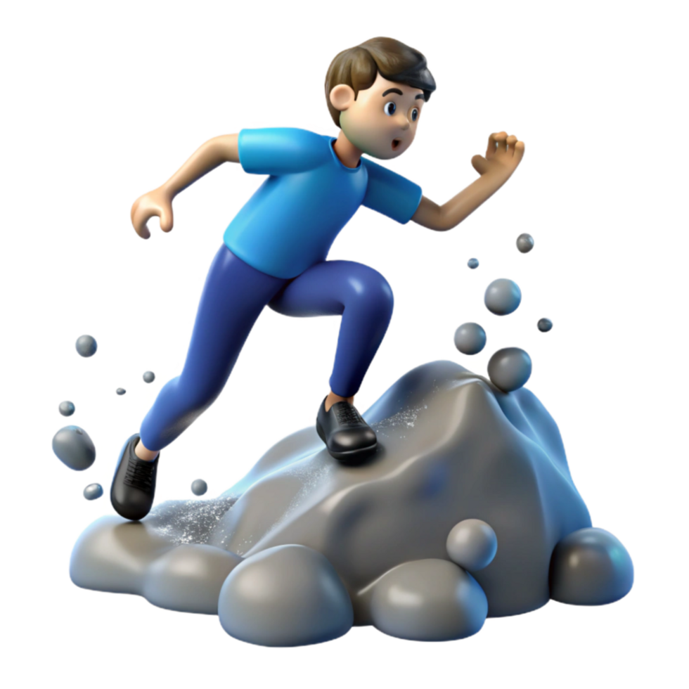 beautiful minimalist Boy Running on Rock, 3D Animation 4K png