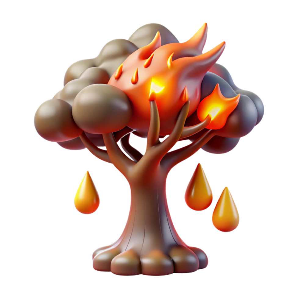 vibrant creative Burning Tree Wildfire, Climate Change, Environmental Disaster authentic png