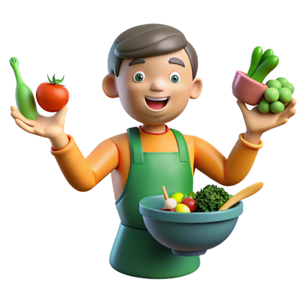 stunning modern Happy Gardener with Fresh Salad and Vegetables high resolution png