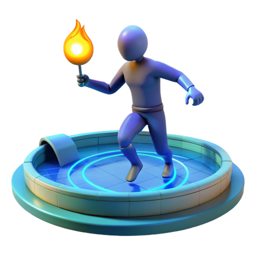 impressionante rústico 3d render figura com tocha dentro circular plataforma Alto qualidade png