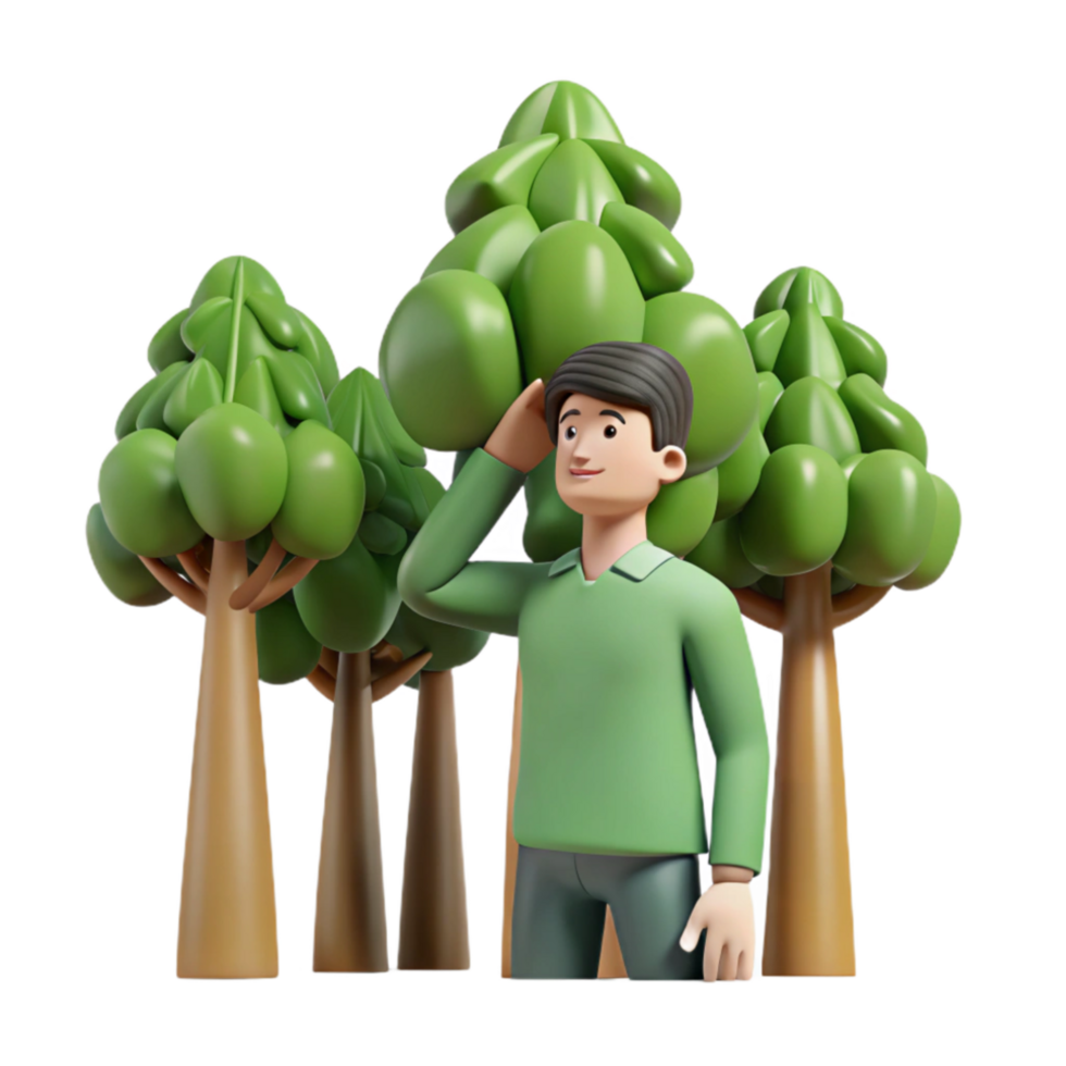serene contemporary Man Contemplating Nature 3D Render of Person in Forest professional png