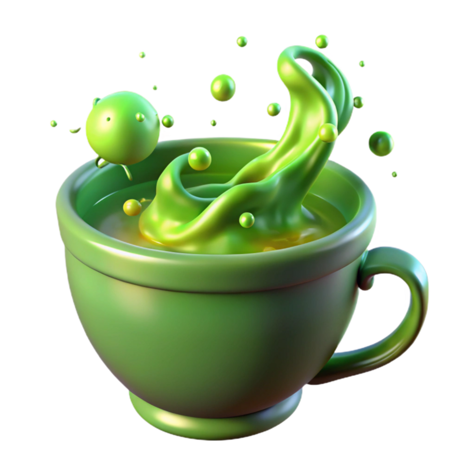 vibrant minimalist Green Liquid Splashing in Cup 3D Render original png
