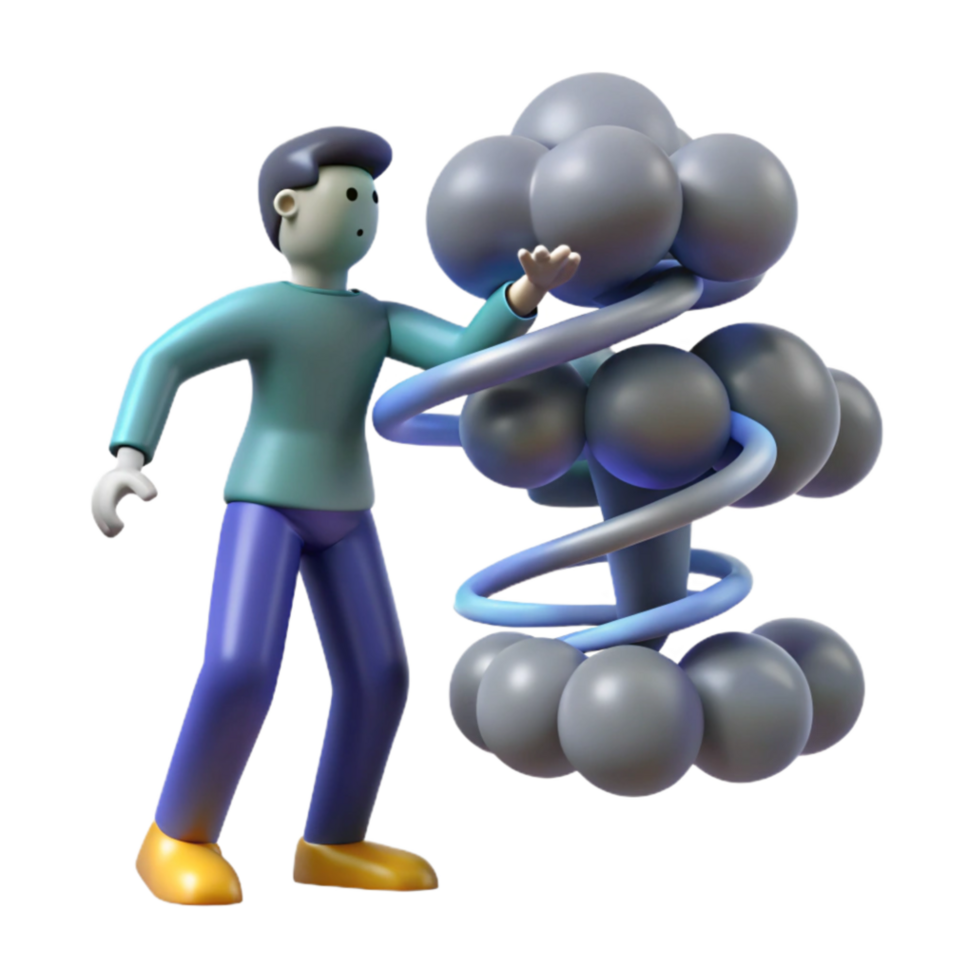 serene contemporary 3D Character Facing a Spiral Explosion exclusive png