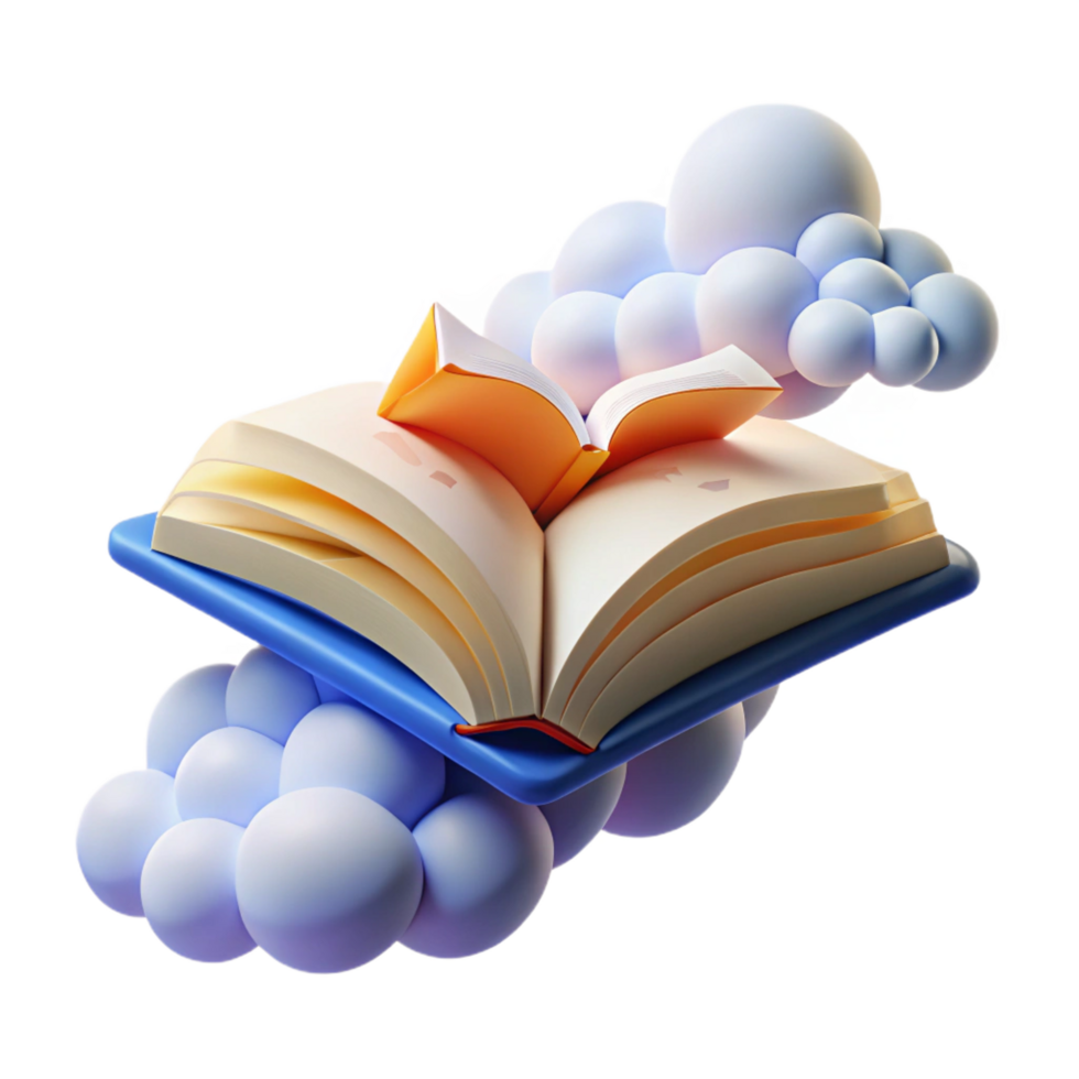 vibrant minimalist Open Book on Cloud Digital Reading Concept detailed png