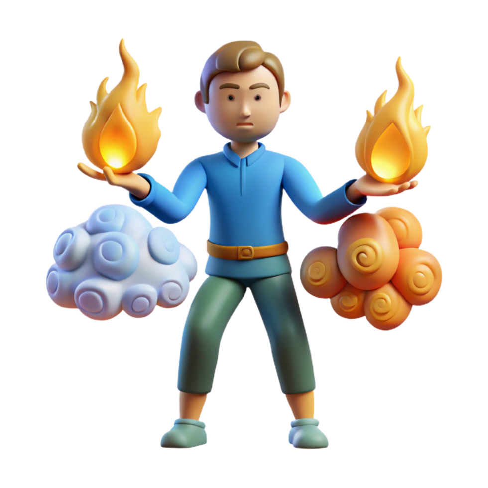 extraordinary classic 3D Render of Person with Fire and Cloud Elements exclusive png
