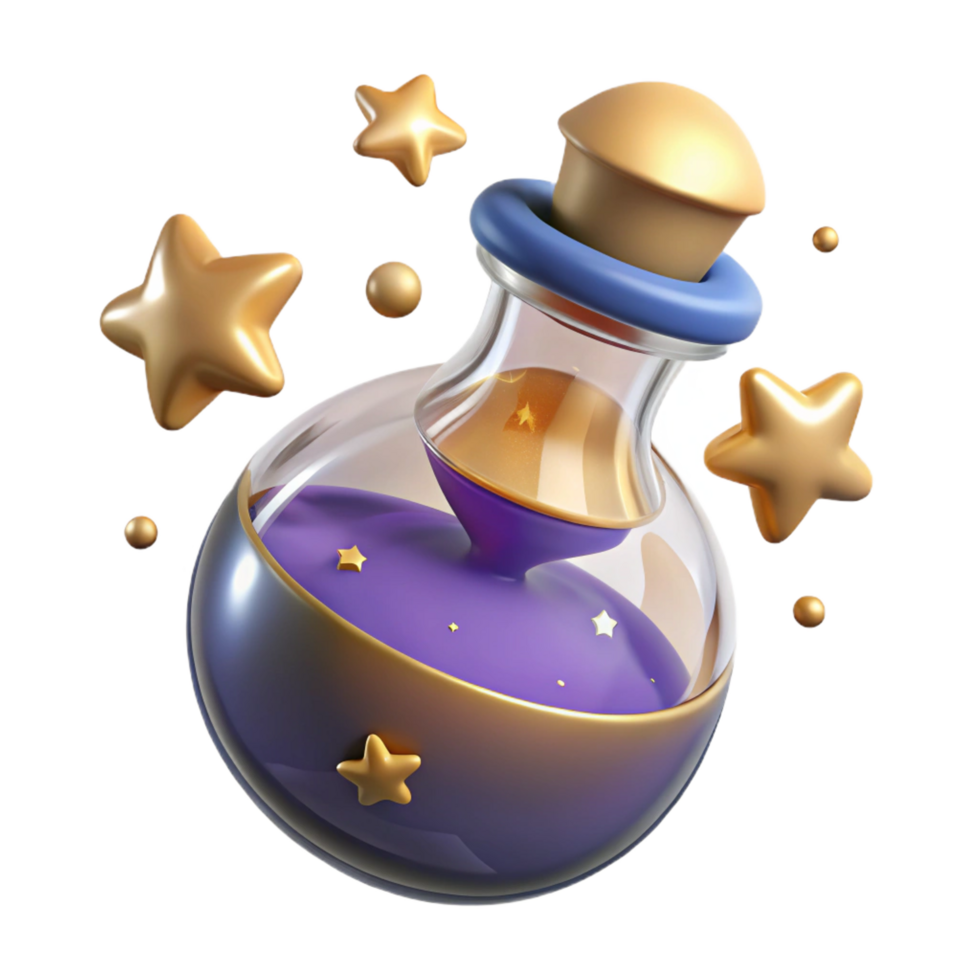 impressive minimalist Magical Potion Bottle with Stars 3D Render original png