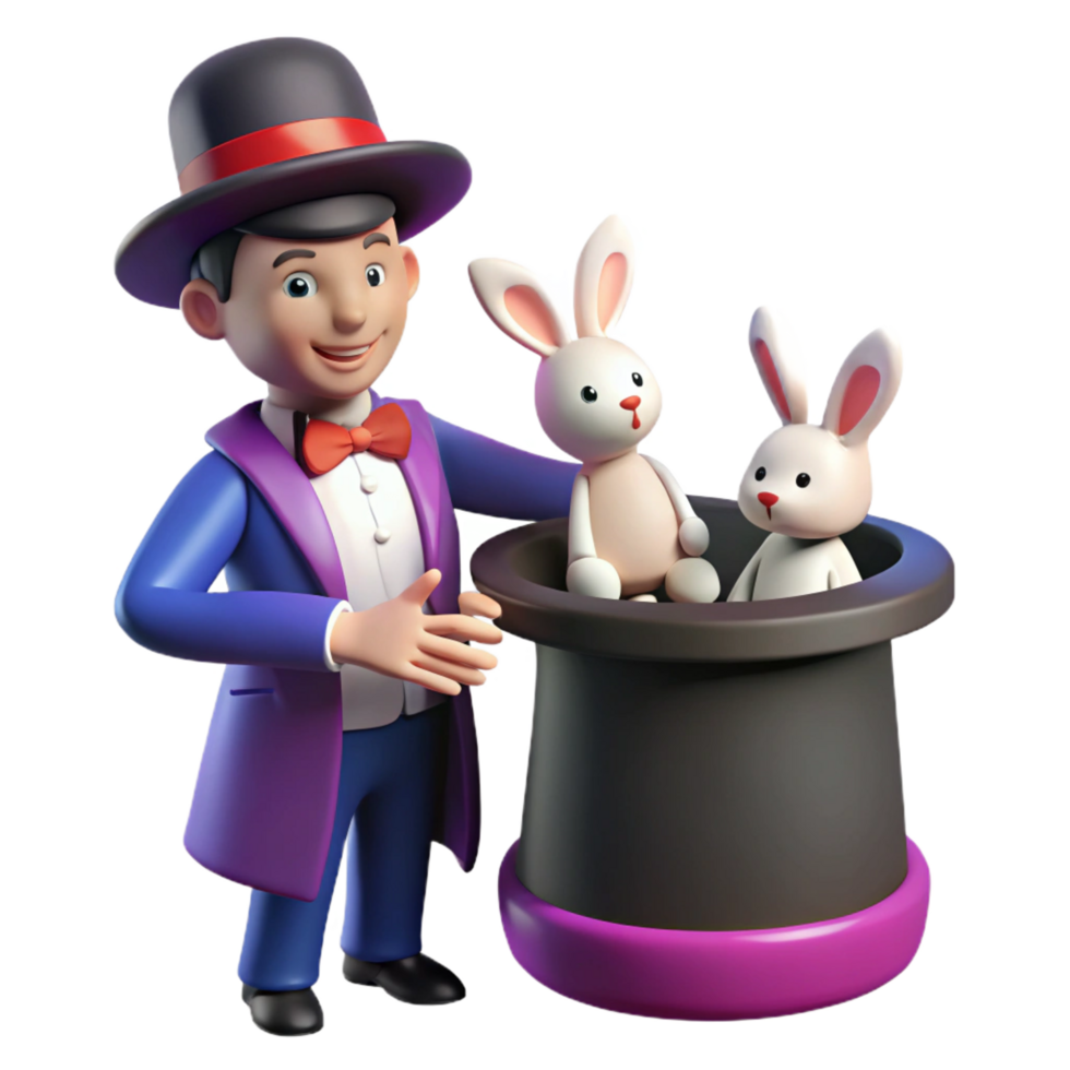 Magicians Hat with Rabbits 3D Render png