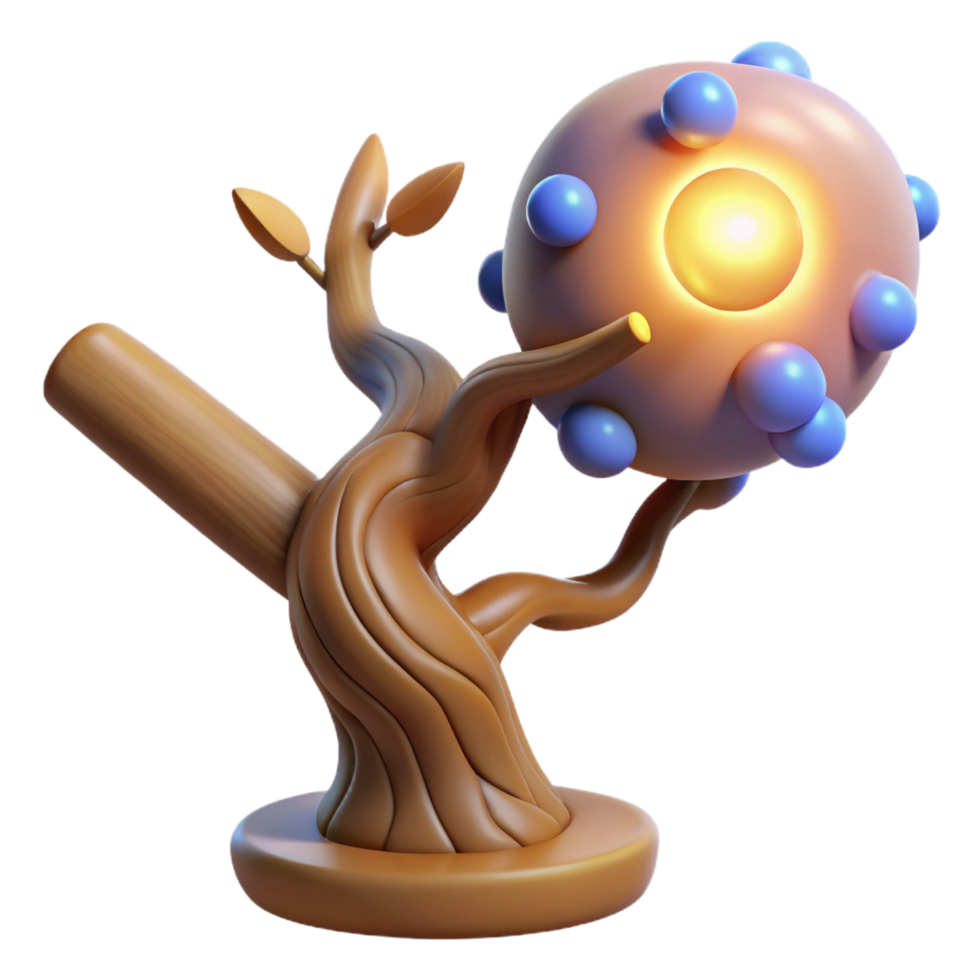 elegant creative Glowing Orb on Stylized Tree 3D Render high resolution png