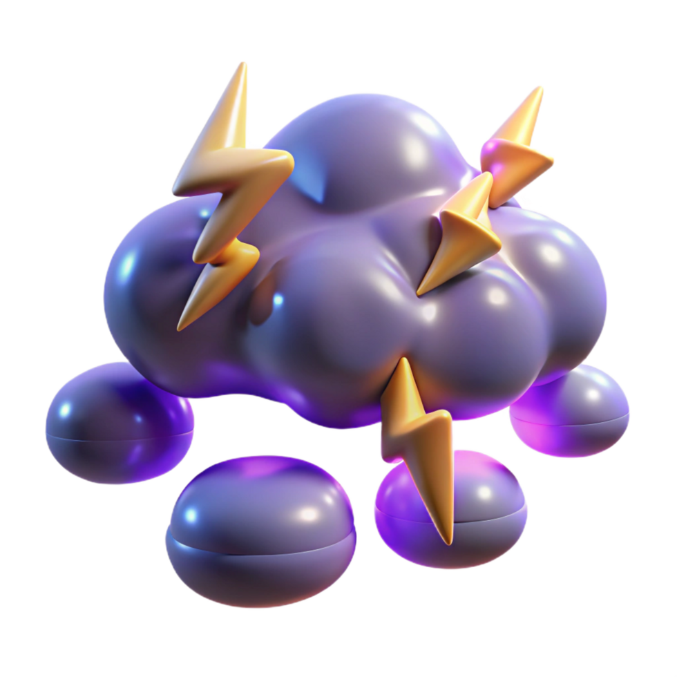 extraordinary artistic Stormy Cloud with Lightning Bolts 3D Render authentic png