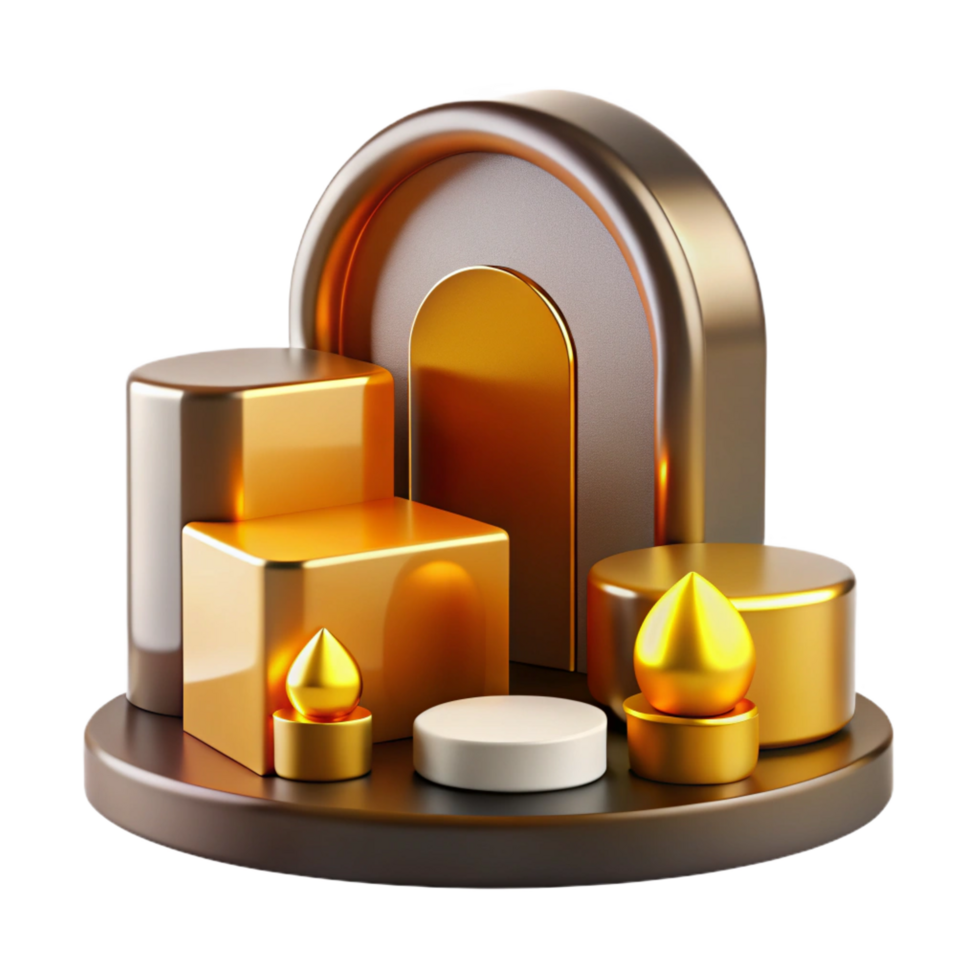 serene vintage Golden Geometric Display Stand with Arch detailed png
