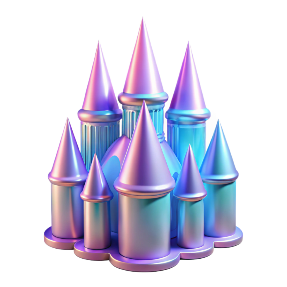 stunning minimalist Iridescent Castle A 3D Render of a Fantasy Structure high resolution png