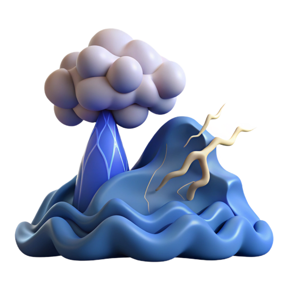 dramatic traditional Stylized 3D Render Cloud, Waves, and Tree premium png