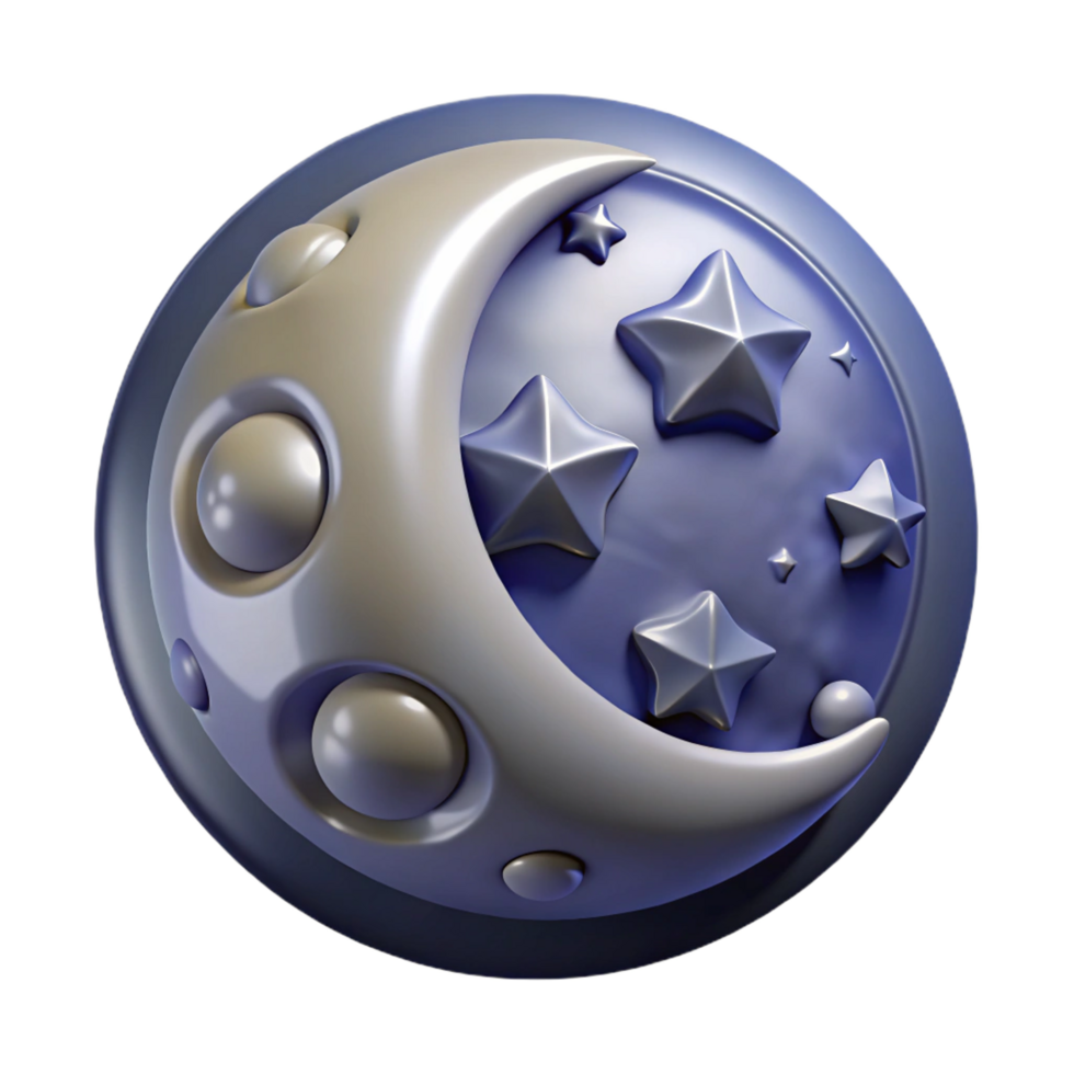 impressive modern Crescent Moon and Stars 3D Render of Night Sky genuine png