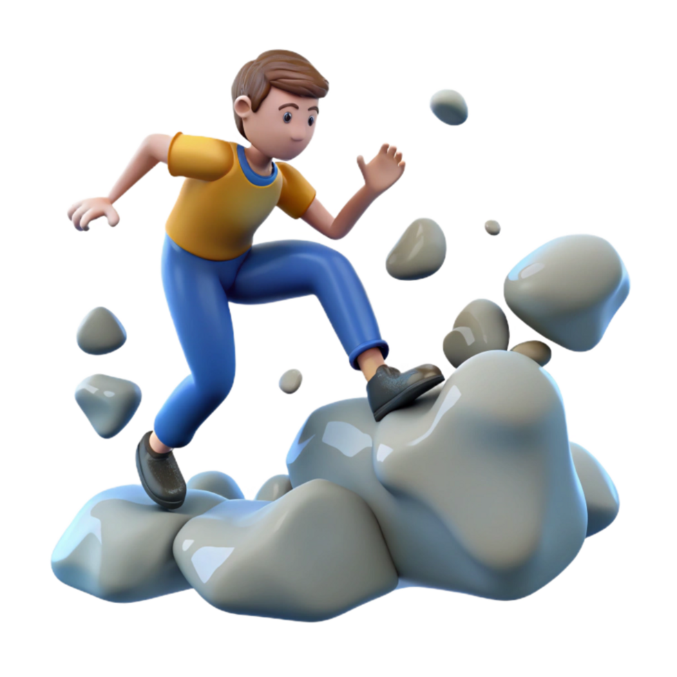 beautiful artistic 3D Cartoon Boy Jumping Rocks detailed png