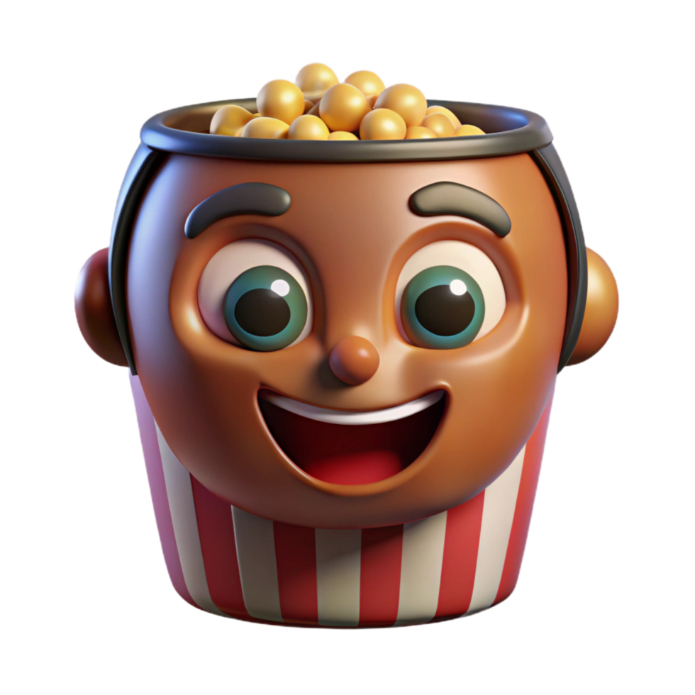 extraordinary modern Joyful Popcorn Bucket Head 3D Cartoon Character professional png