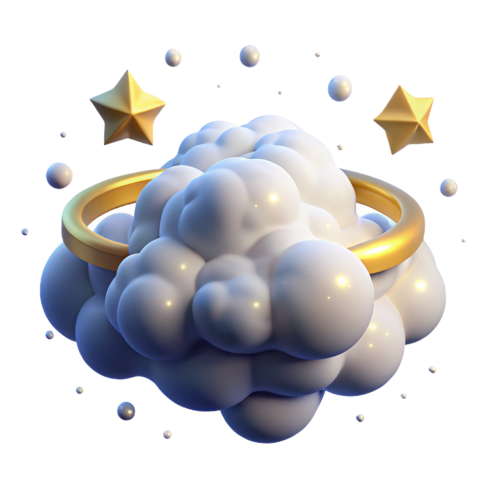 wonderful minimalist Golden Ringed Cloud with Stars 3D Render high quality png