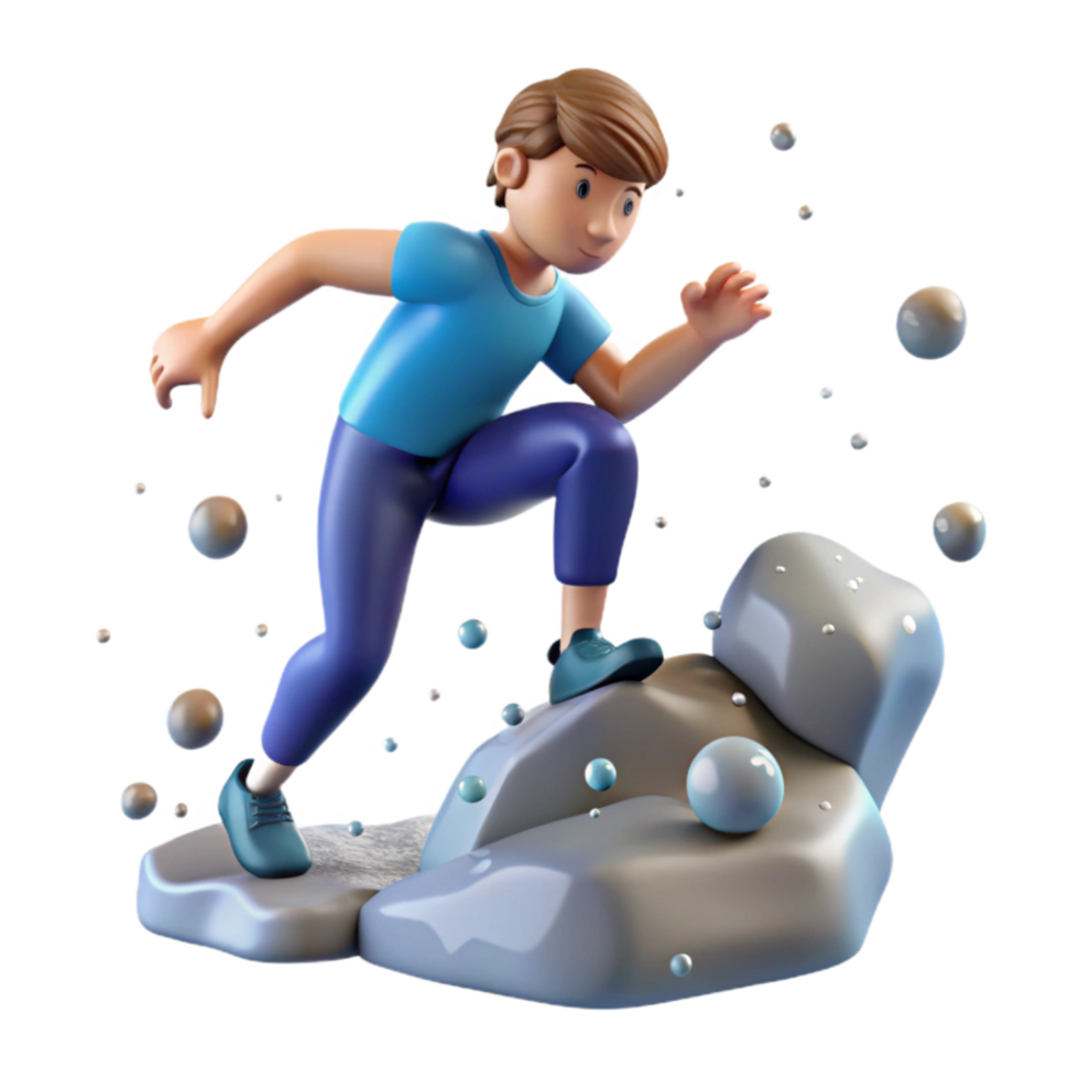 impressive modern Boy Climbing Rocks 3D Animation of an Active Child authentic png