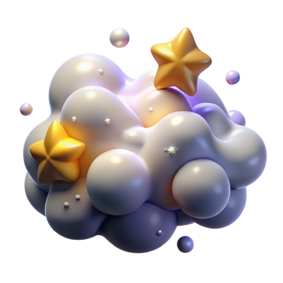 wonderful classic Whimsical 3D Render Stars in a Cloud authentic png
