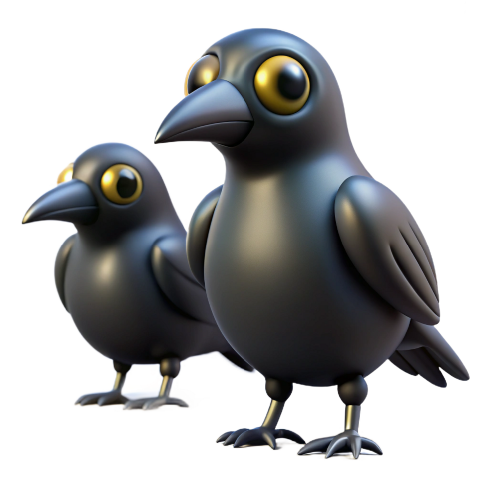 extraordinary modern Cute Cartoon Crows 3D Render of Two Birds high quality png