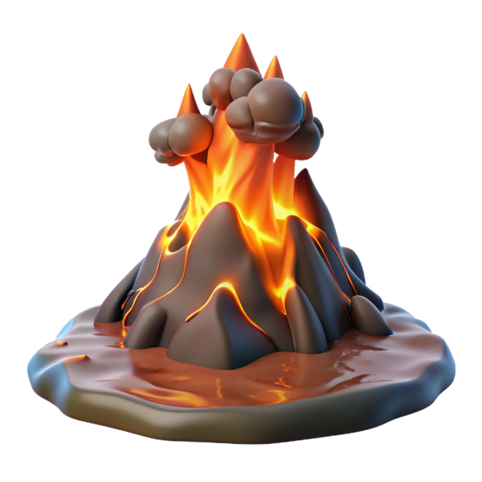stunning artistic Volcanic Eruption 3D Render of a Fiery Mountain professional png