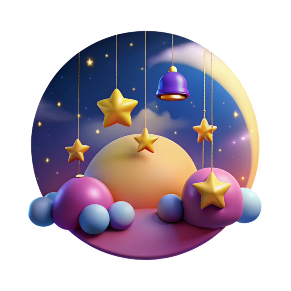 wonderful classic Night Sky Dreamscape 3D Render of Celestial Scene 4K png