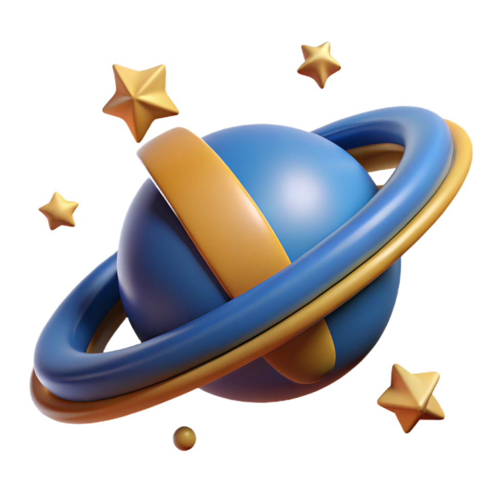 beautiful abstract Celestial Orb 3D Render of Planet with Rings and Stars premium png