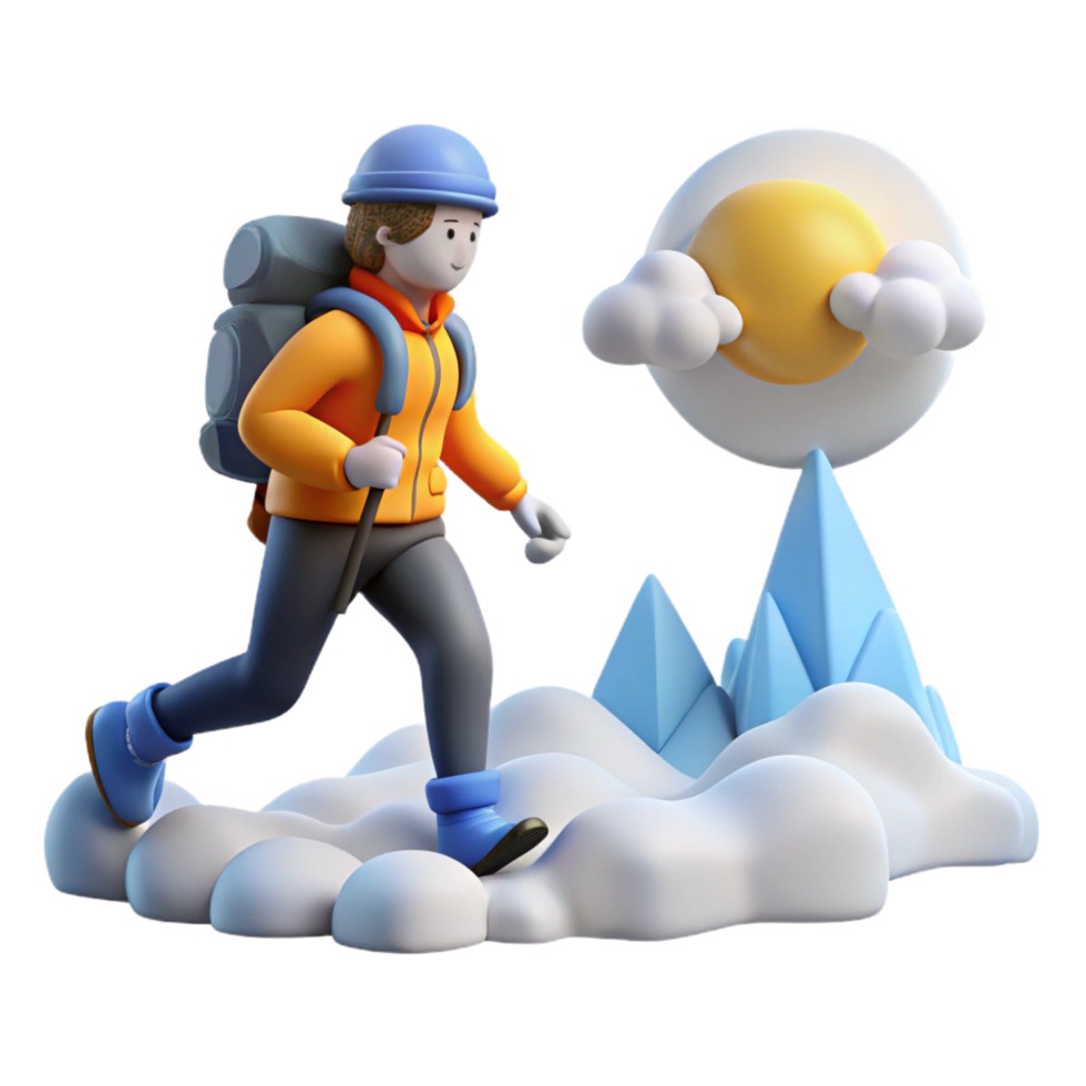 vibrant traditional 3D Render Adventurer Ascends Icy Peaks high resolution png
