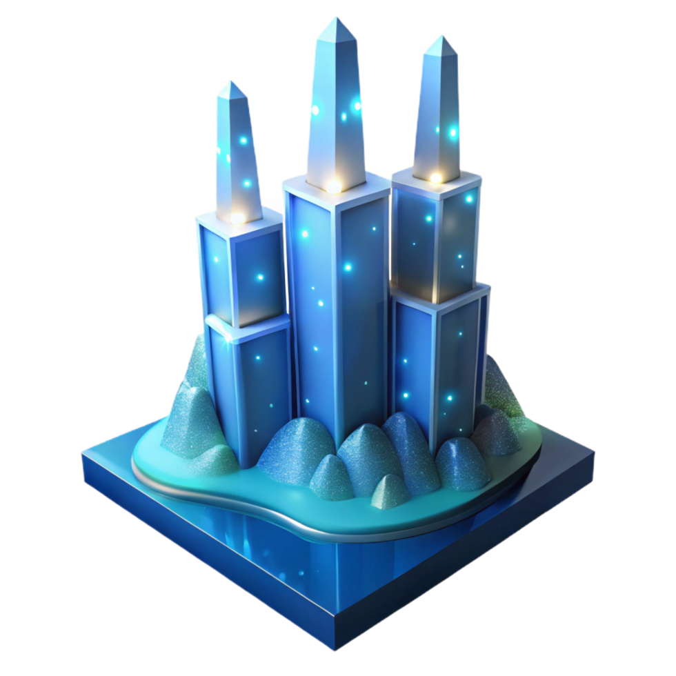 dramatic classic Glowing Crystal Cityscape 3D Render premium png