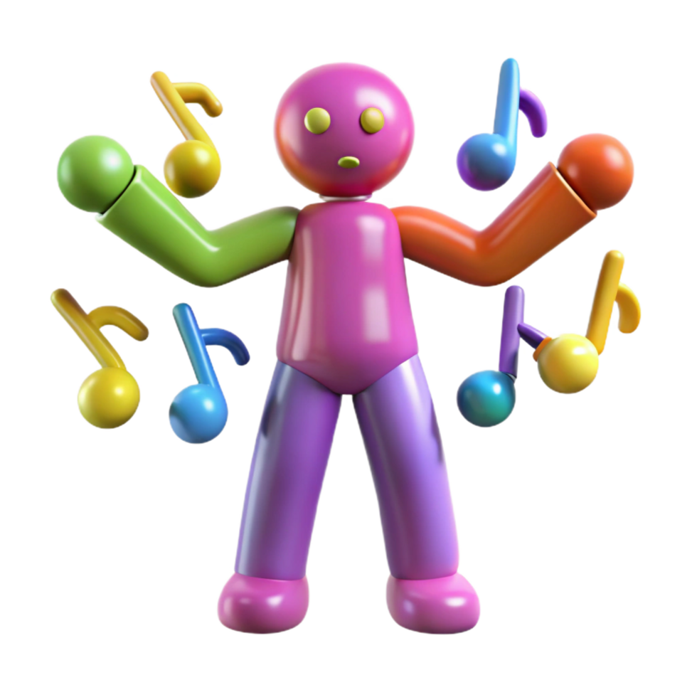 Colorful 3D Character Juggling Musical Notes png
