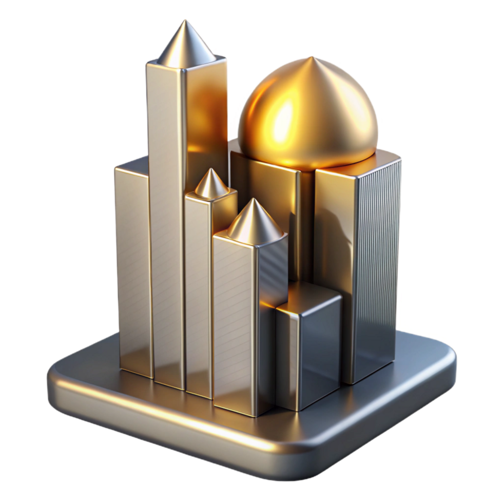 vibrant vintage Golden Cityscape Abstract 3D Architectural Model original png
