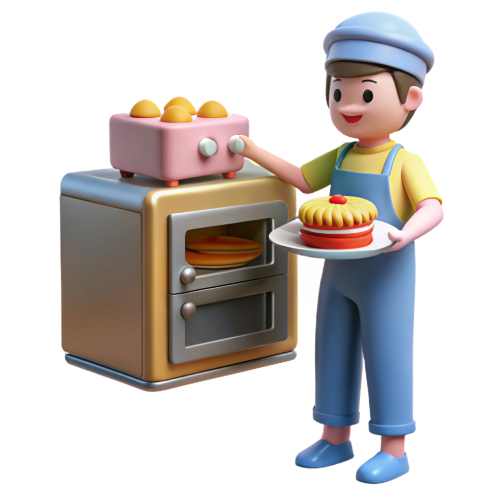 wonderful rustic Baker with Oven and Toaster Baking Delicious Cakes and Bread detailed png
