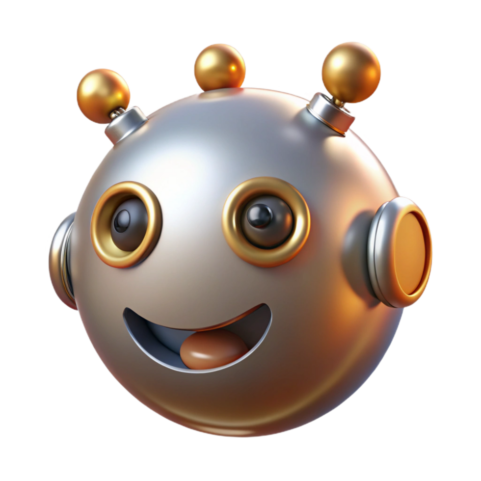 serene minimalist Happy Robot Emoticon 3D Render of a Smiling Metallic Bot detailed png